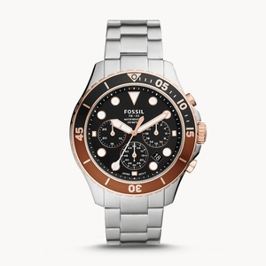 Fossil FB-03 Chronograph Black Dial Silver Steel Strap Watch for Men - FS5768