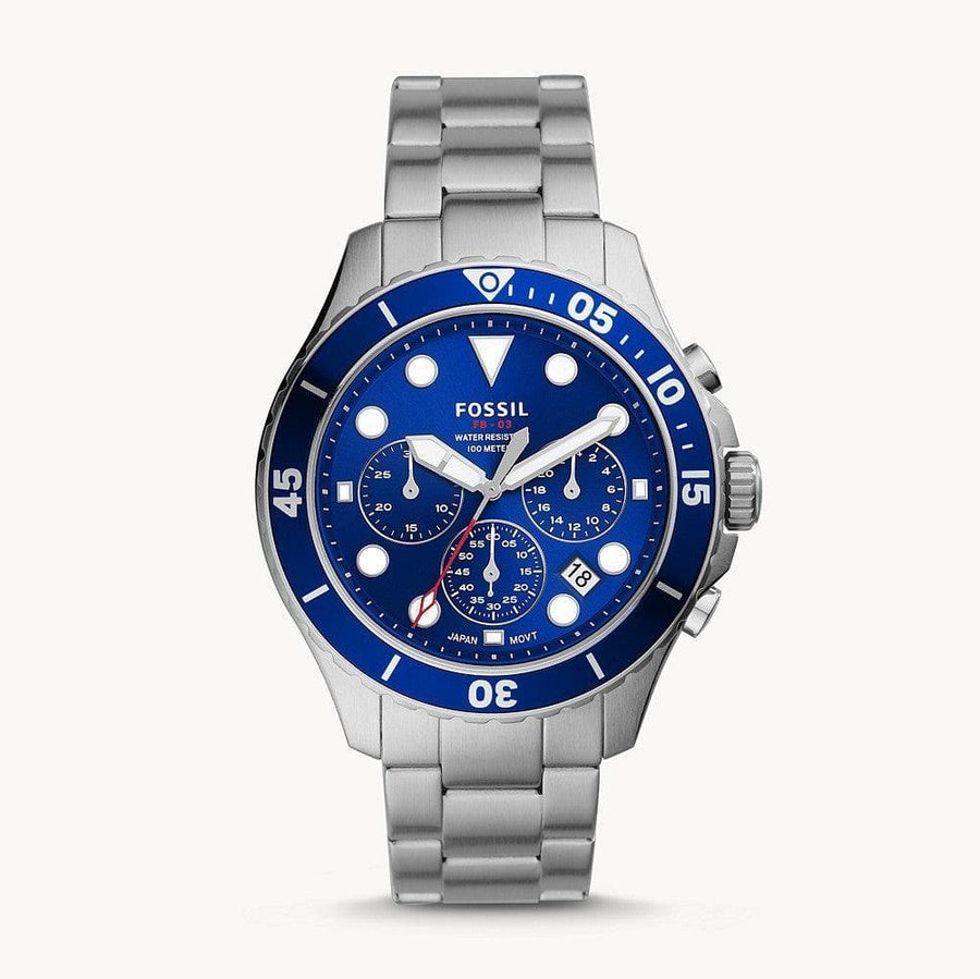 Fossil FB-03 Chronograph Blue Dial Silver Steel Strap Watch for Men - FS5724