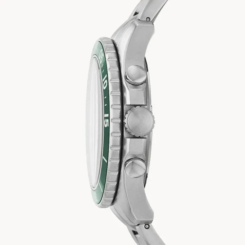 Fossil FB-03 Chronograph Green Dial Silver Steel Strap Watch for Men - FS5726