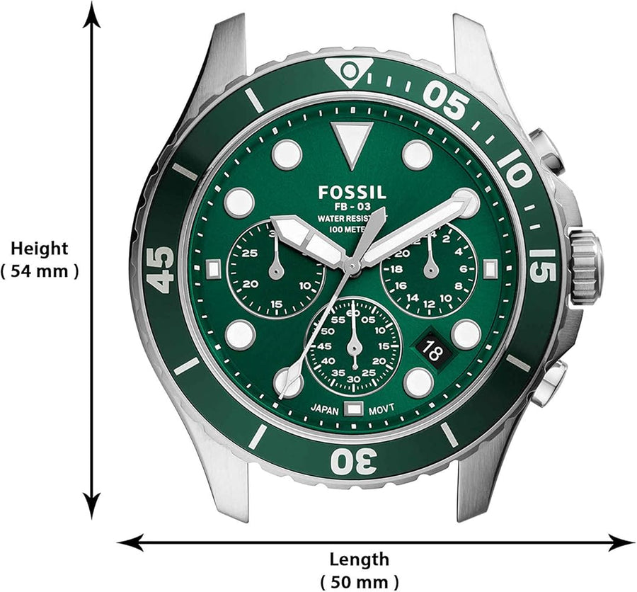 Fossil FB-03 Chronograph Green Dial Silver Steel Strap Watch for Men - FS5726