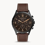 Fossil Forrester Chronograph Black Dial Brown Leather Strap Watch for Men - FS5608