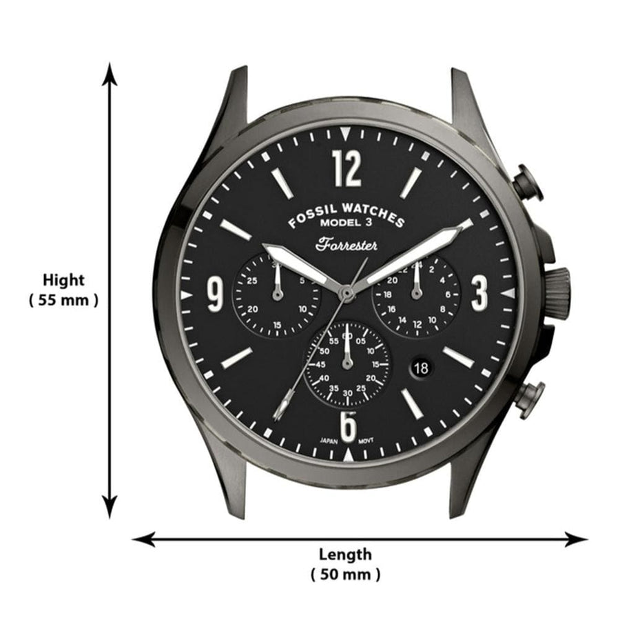 Fossil Forrester Chronograph Black Dial Grey Steel Strap Watch for Men - FS5606