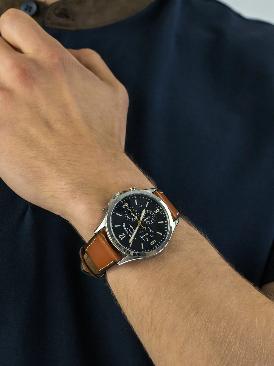 Fossil Forrester Chronograph Blue Dial Brown Leather Strap Watch for Men -  S5607