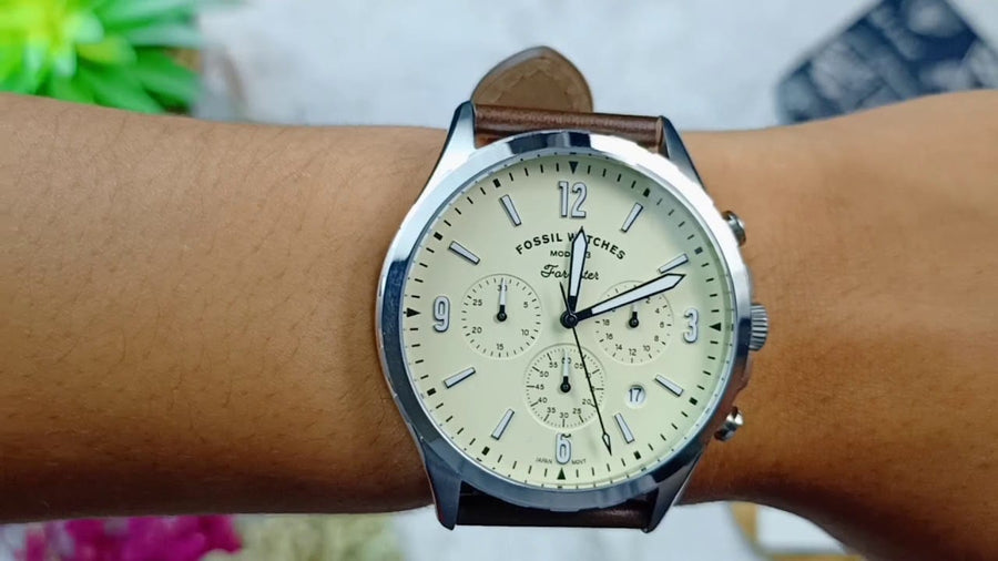Fossil Forrester Chronograph White Dial Brown Leather Strap Watch for Men - FS5696