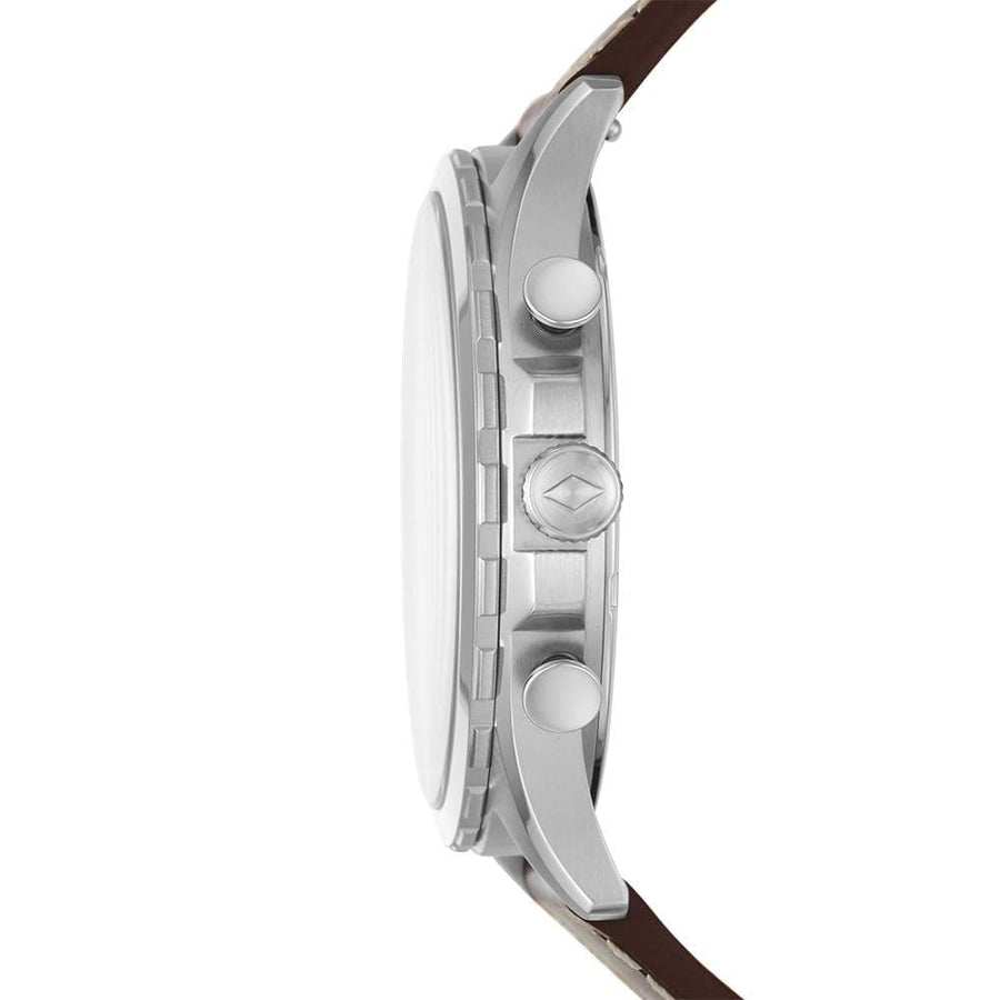 Fossil Forrester Chronograph White Dial Brown Leather Strap Watch for Men - FS5696