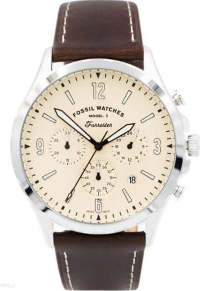 Fossil Forrester Chronograph White Dial Brown Leather Strap Watch for Men - FS5696