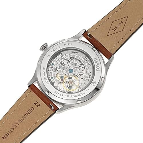 Fossil Forrester Luggage Automatic Skeleton Blue Dial Brown Leather Strap Watch for Men - ME3179