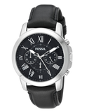 Fossil Grant Chronograph Black Dial Black Leather Strap Watch for Men - FS4812