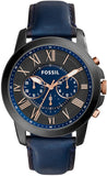 Fossil Grant Chronograph Black Dial Blue Leather Strap Watch for Men - FS5061