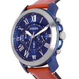 Fossil Grant Chronograph Blue Dial Brown Leather Strap Watch for Men - FS5151