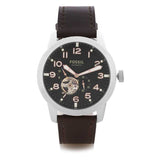 Fossil Pilot 54 Automatic Black Dial Brown Leather Strap Watch for Men - ME3118