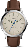 Fossil Minimalist Off White Dial Brown Leather Strap Watch for Men - FS5306