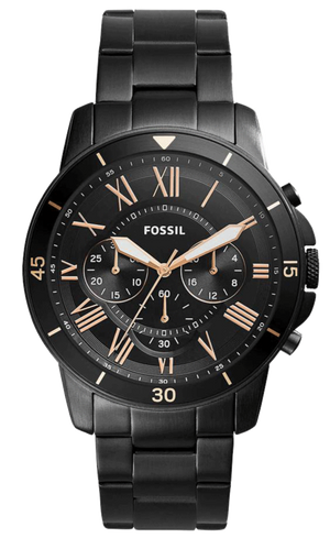 Fossil Grant Sport Chronograph Black Dial Black Steel Strap Watch for Men - FS5374