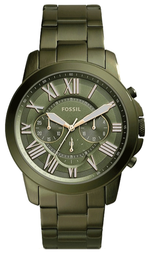 Fossil Grant Chronograph Olive Green Dial Green Steel Strap Watch for Men - FS5375