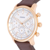 Fossil Goodwin Chronograph White Dial Brown Leather Strap Watch for Men - FS5415