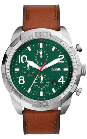 Fossil Bronson Chronograph Green Dial Brown Leather Strap Watch for Men - FS5738