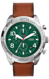 Fossil Bronson Chronograph Green Dial Brown Leather Strap Watch for Men - FS5738