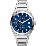 Fossil Everett Chronograph Blue Dial Silver Steel Strap Watch for Men - FS5795