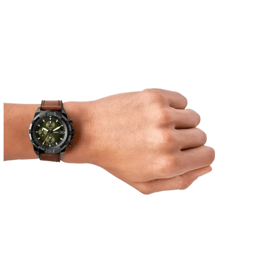 Fossil Bronson Chronograph Black Dial Brown Leather Strap Watch for Men - FS5856
