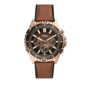 Fossil Garrett Chronograph Brown Dial Brown Leather Strap Watch for Men - FS5867