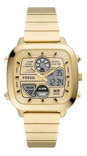 Fossil Retro Analog-Digital Gold Dial Gold Steel Strap Watch for Men - FS5889