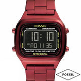 Fossil Retro Analog-Digital Black Dial Red Steel Strap Watch for Men - FS5897