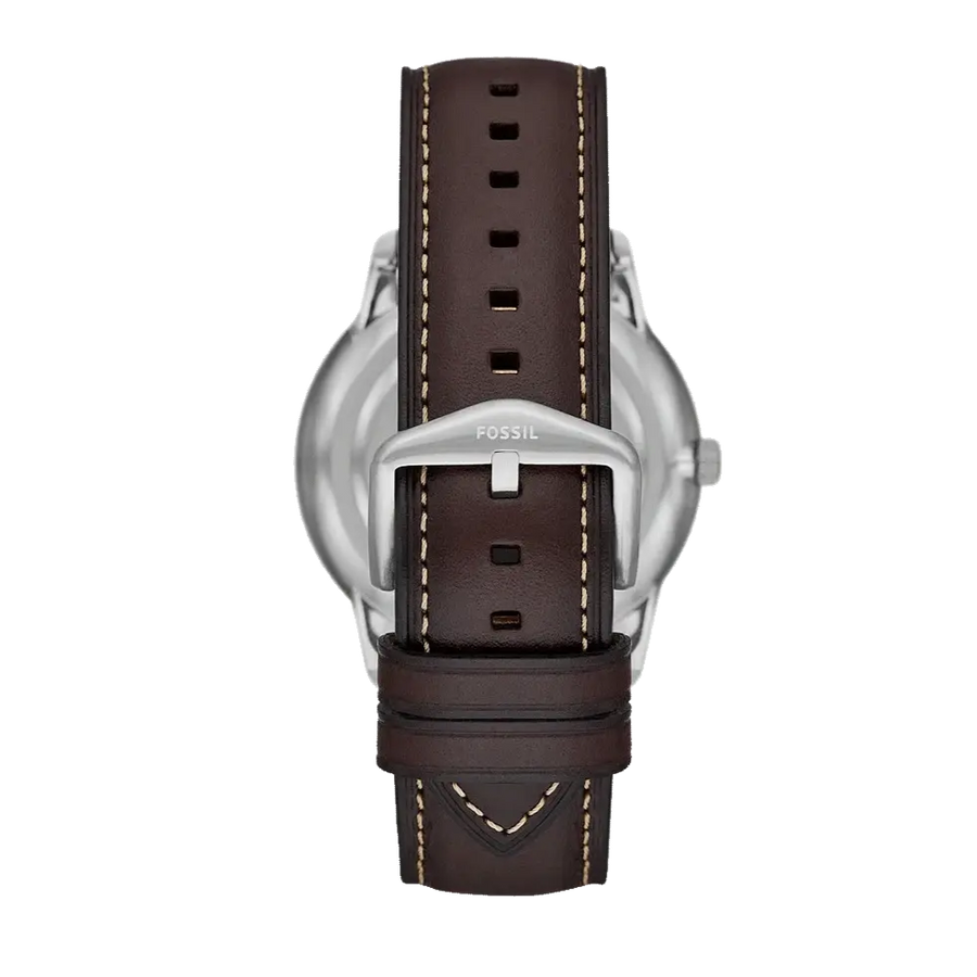 Fossil Neutra Minimalist Moonphase Silver Dial Brown Leather Strap Watch for Men - FS5905
