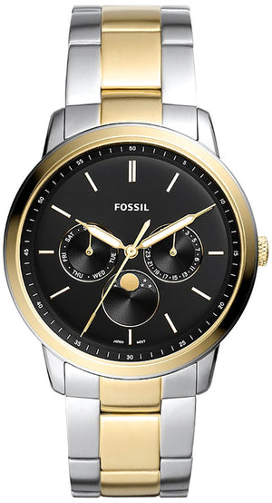 Fossil Neutra Moonphase Multifunction Black Dial Two Tone Steel Strap Watch for Men - FS5906