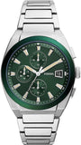 Fossil Everett Chronograph Green Dial Silver Steel Strap Watch for Men - FS5964