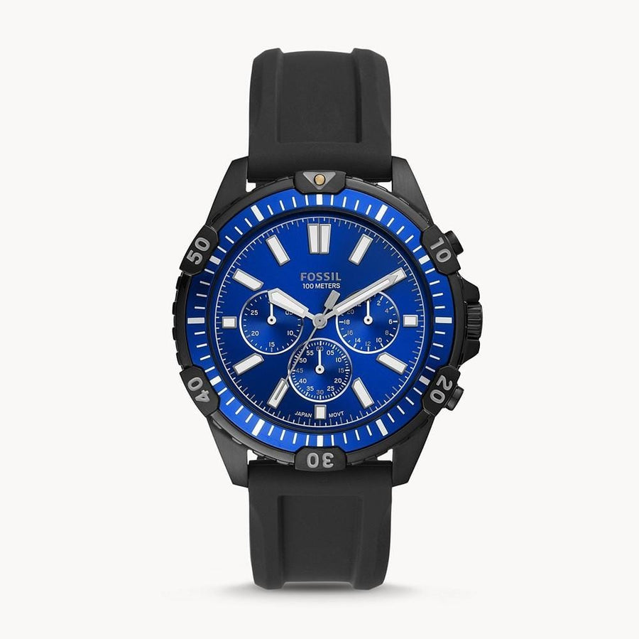 Fossil Garrett Chronograph Blue Dial Black Rubber Strap Watch for Men - FS5695