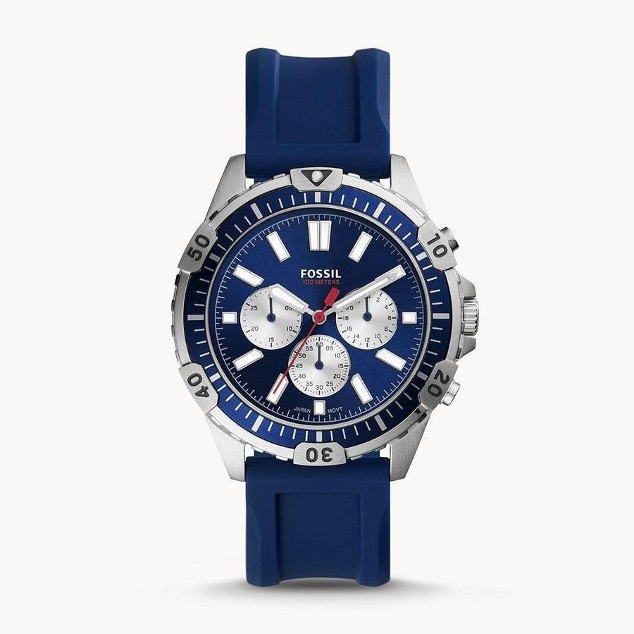 Fossil Garrett Chronograph Blue Dial Blue Rubber Strap Watch for Men - FS5709