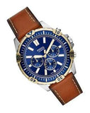 Fossil Garrett Chronograph Blue Dial Brown Leather Strap Watch for Men - FS5625