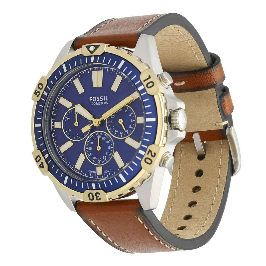 Fossil Garrett Chronograph Blue Dial Brown Leather Strap Watch for Men - FS5625
