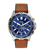 Fossil Garrett Chronograph Blue Dial Brown Leather Strap Watch for Men - FS5625