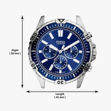 Fossil Garrett Chronograph Blue Dial Silver Steel Strap Watch for Men - FS5623