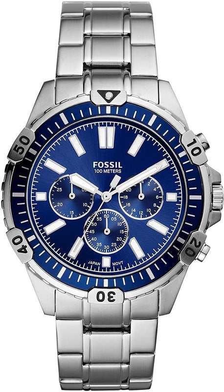 Fossil Garrett Chronograph Blue Dial Silver Steel Strap Watch for Men - FS5623