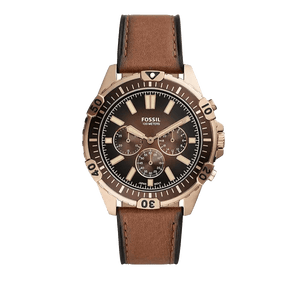 Fossil Garrett Chronograph Brown Dial Brown Leather Strap Watch for Men - FS5867