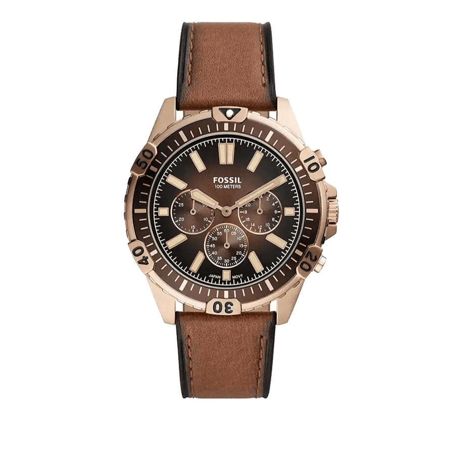 Fossil Garrett Chronograph Brown Dial Brown Leather Strap Watch for Men - FS5867
