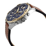 Fossil Garrett Chronograph Blue Dial Brown Leather Strap Watch for Men - FS5625