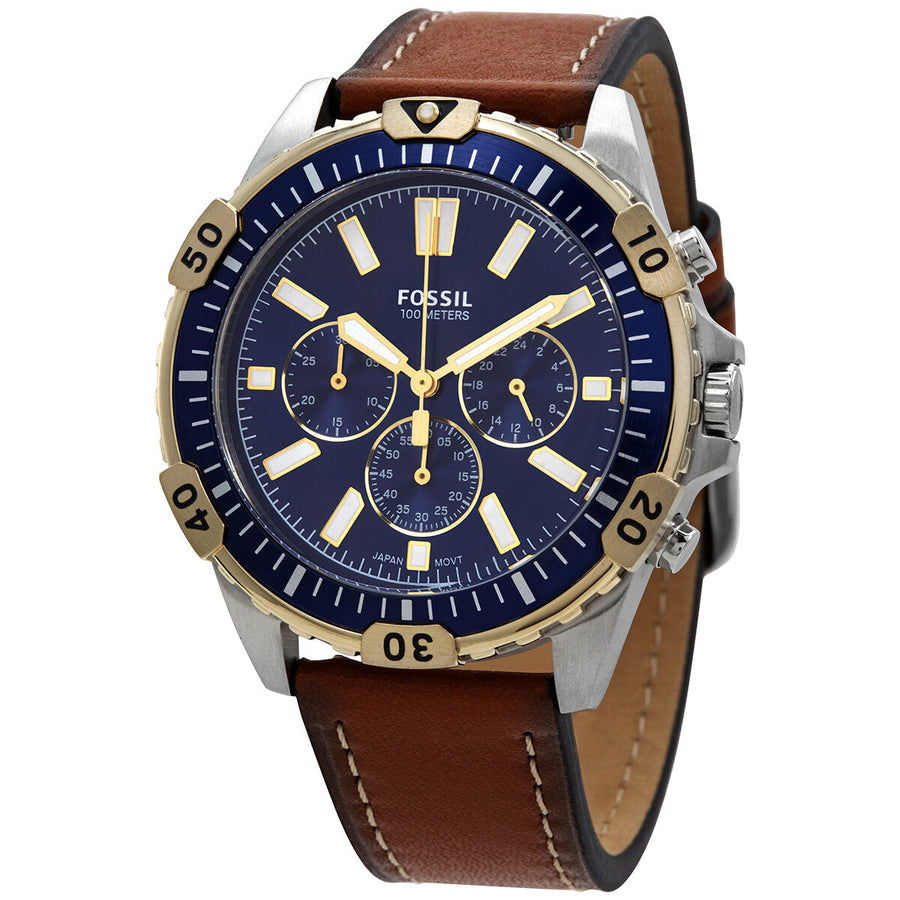 Fossil Garrett Chronograph Blue Dial Brown Leather Strap Watch for Men - FS5625