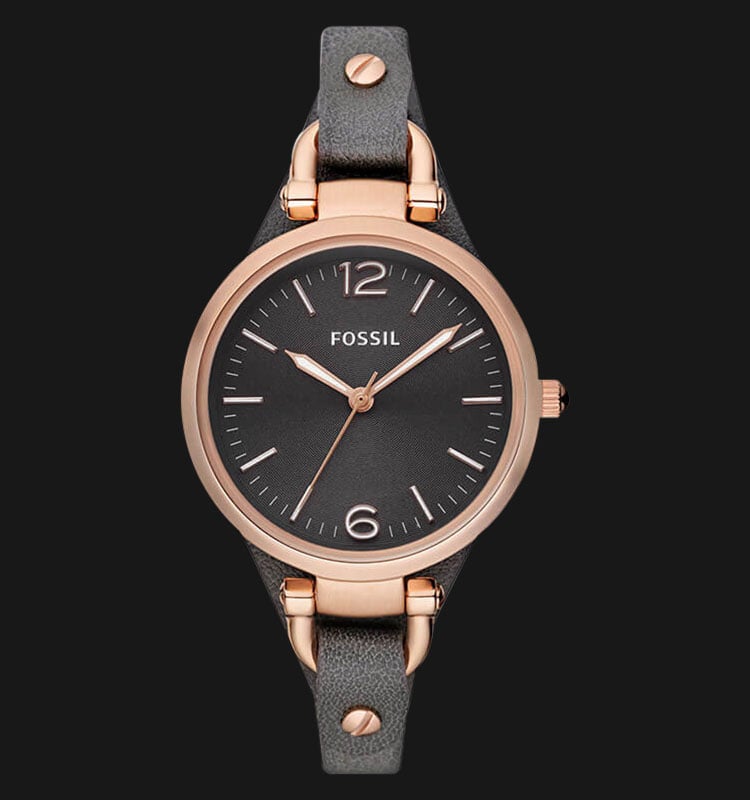 Fossil Georgia Smoke Grey Dial Grey Leather Strap Watch for Women - ES3077