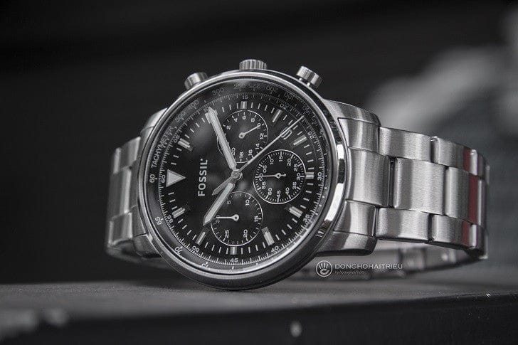 Fossil Goodwin Chronograph Black Dial Silver Steel Strap Watch for Men - FS5412