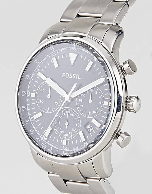 Fossil Goodwin Chronograph Black Dial Silver Steel Strap Watch for Men - FS5412