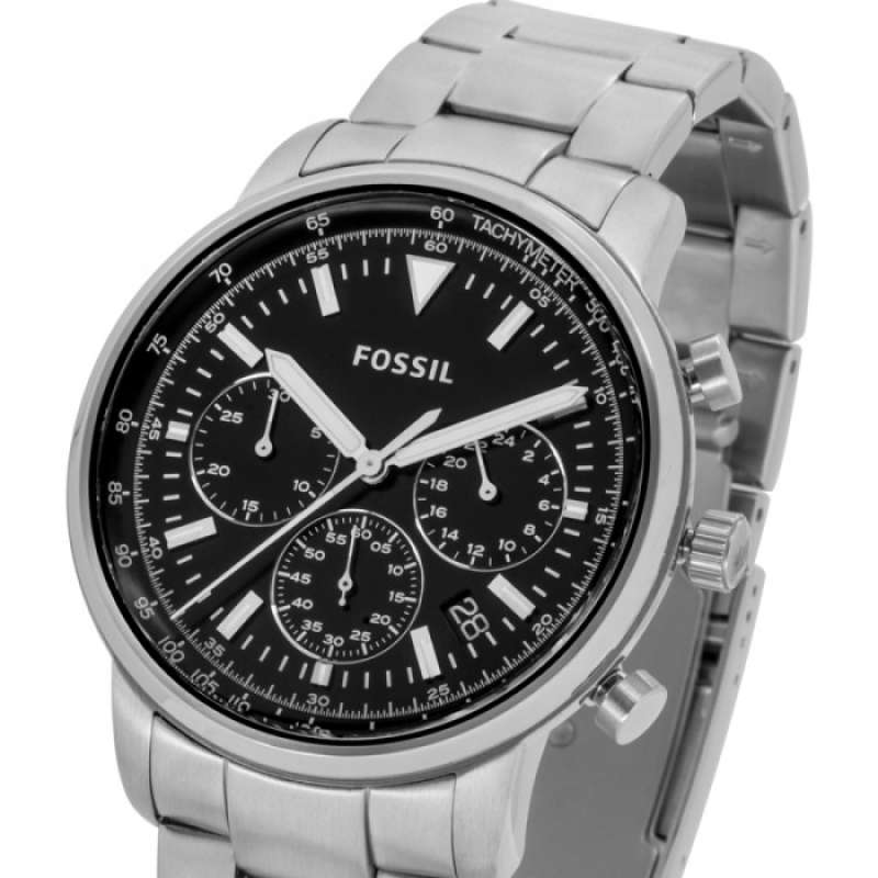 Fossil Goodwin Chronograph Black Dial Silver Steel Strap Watch for Men - FS5412