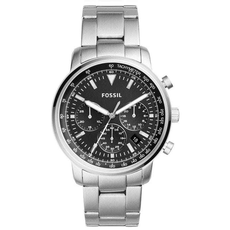Fossil Goodwin Chronograph Black Dial Silver Steel Strap Watch for Men - FS5412