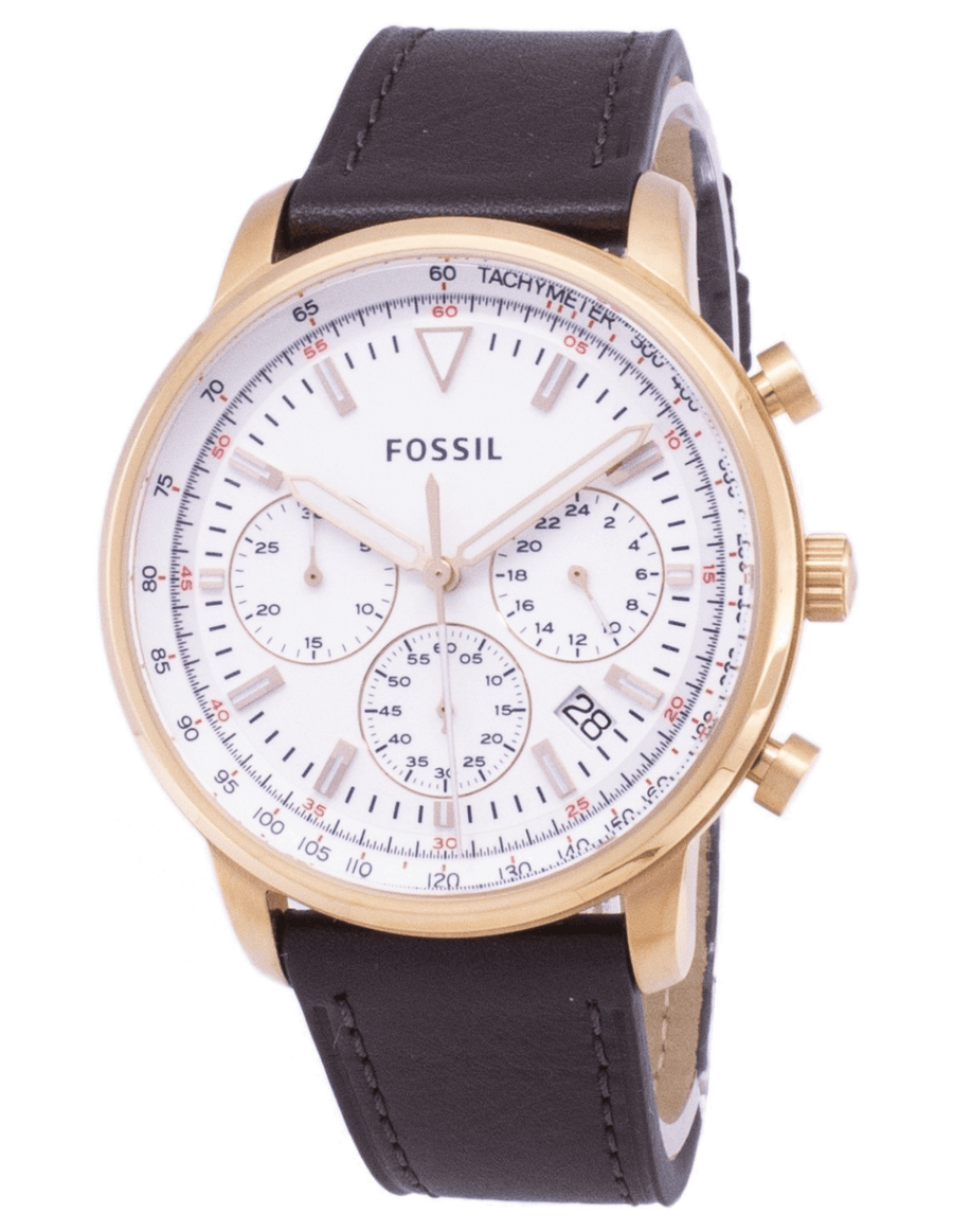 Fossil Goodwin Chronograph White Dial Brown Leather Strap Watch for Men - FS5415