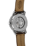 Fossil Grant Automatic Beige Skeleton Dial Brown Leather Strap Watch for Men - ME3099