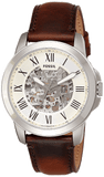 Fossil Grant Automatic Beige Skeleton Dial Brown Leather Strap Watch for Men - ME3099