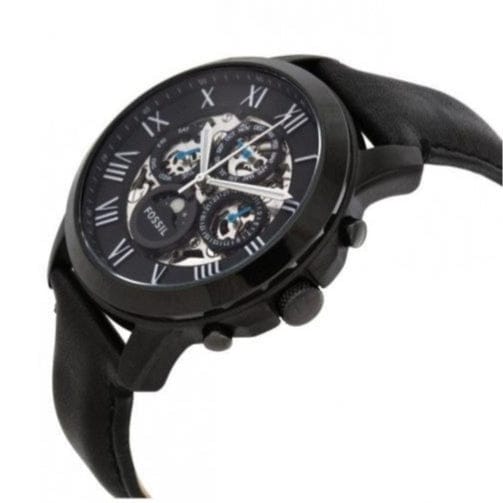 Fossil Grant Automatic Black Dial Black Leather Strap Watch for Men - ME3028