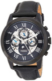 Fossil Grant Automatic Black Dial Black Leather Strap Watch for Men - ME3028